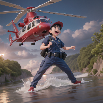 Image For Post Anime, police officer, river, thunder, laughter, helicopter, HD, 4K, AI Generated Art