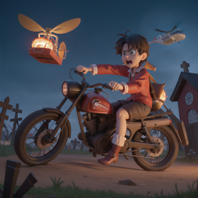 Image For Post Anime, anger, haunted graveyard, helicopter, pizza, bicycle, HD, 4K, AI Generated Art