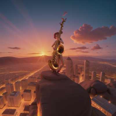 Image For Post Anime, city, saxophone, sunset, airplane, lava, HD, 4K, AI Generated Art