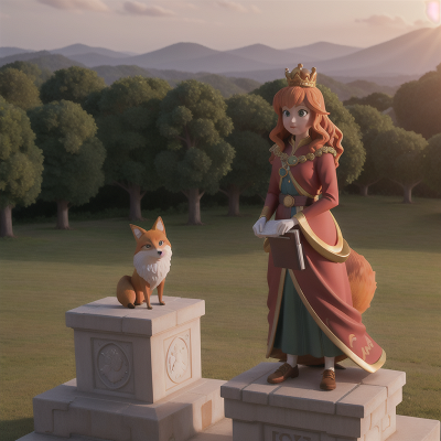 Image For Post Anime, book, queen, fox, statue, sunrise, HD, 4K, AI Generated Art