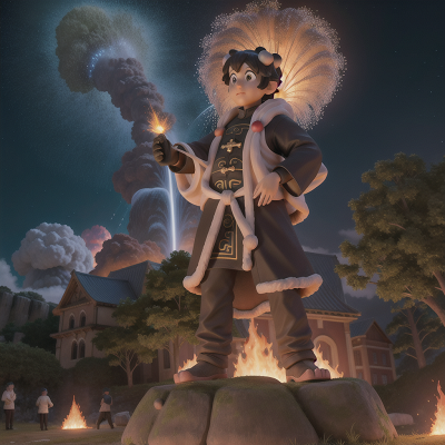 Image For Post Anime, panda, statue, cathedral, meteor shower, volcanic eruption, HD, 4K, AI Generated Art