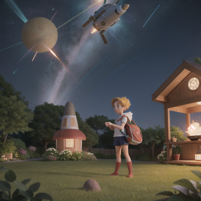 Image For Post Anime, garden, rocket, bicycle, meteor shower, time machine, HD, 4K, AI Generated Art
