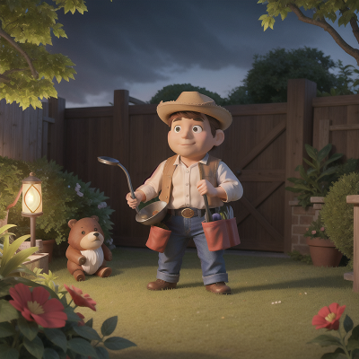 Image For Post Anime, garden, cowboys, chef, lamp, bear, HD, 4K, AI Generated Art