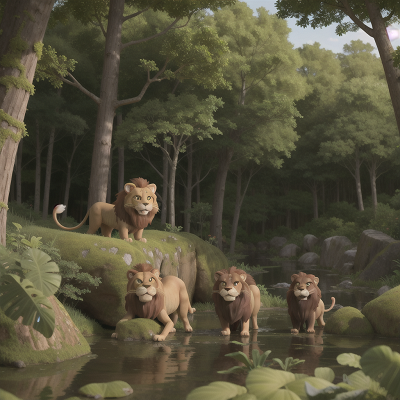Image For Post Anime, cavemen, airplane, lion, forest, swamp, HD, 4K, AI Generated Art