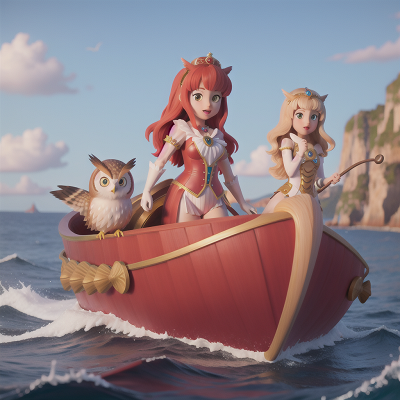 Image For Post Anime, owl, queen, ocean, centaur, boat, HD, 4K, AI Generated Art