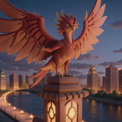 Image For Post Anime, villain, lamp, skyscraper, phoenix, river, HD, 4K, AI Generated Art