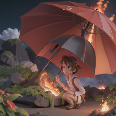 Image For Post Anime, volcanic eruption, umbrella, bird, garden, scientist, HD, 4K, AI Generated Art