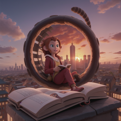 Image For Post Anime, sunset, book, wormhole, city, monkey, HD, 4K, AI Generated Art