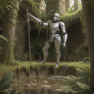 Image For Post Anime, knight, cathedral, jungle, swamp, cyborg, HD, 4K, AI Generated Art