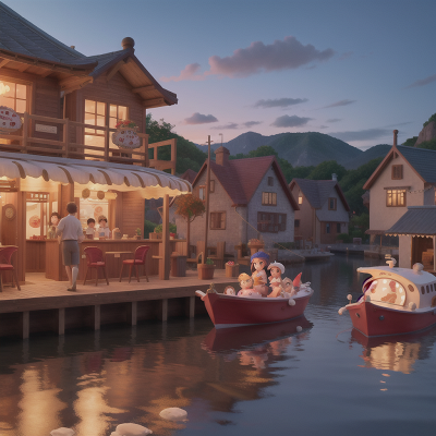 Image For Post Anime, ice cream parlor, boat, mermaid, village, fire, HD, 4K, AI Generated Art