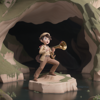 Image For Post Anime, statue, wind, detective, trumpet, cave, HD, 4K, AI Generated Art
