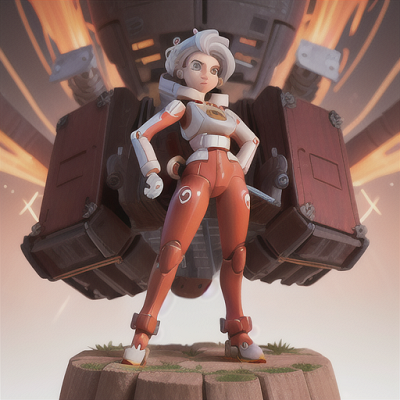 Image For Post Anime Art, Mech pilot, silver hair and a fiery red streak, standing before a massive robot