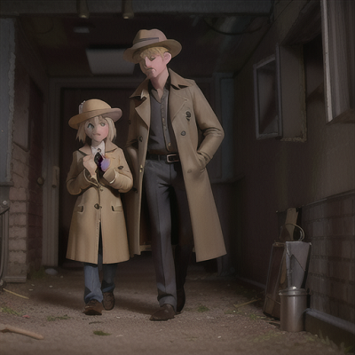 Image For Post | Anime, manga, Grizzled veteran detective, short blonde hair with a scar across his cheek, exploring a dark and gritty crime scene, examining a crucial piece of evidence, a nervous rookie partner holding a flashlight, trench coat and fedora, noir-inspired anime aesthetic, a sense of mystery and danger - [AI Art, Blonde Hair Anime Images ](https://hero.page/examples/blonde-hair-anime-images-stable-diffusion-prompt-library)