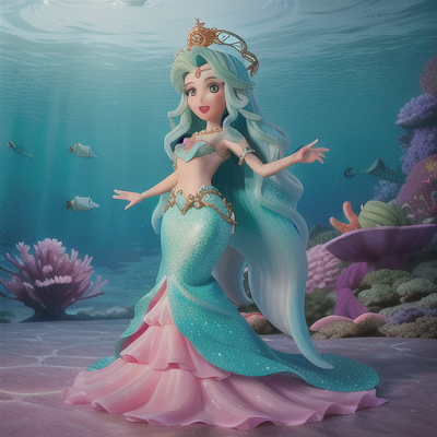 Image For Post Anime Art, Enchanting mermaid princess, long turquoise hair with starfish and pearls, in a vibrant undersea palace