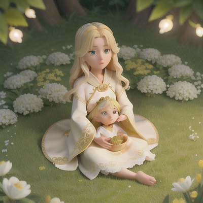 Image For Post Anime Art, Gentle healer mage, serene golden eyes and delicate blonde hair, in a peaceful meadow filled with blooming f