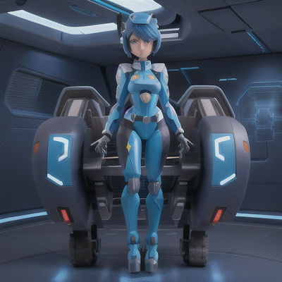 Image For Post Anime Art, Mech pilot prodigy, electric blue hair styled in a short bob, inside a futuristic cockpit