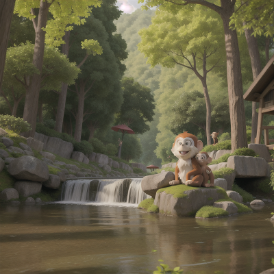 Image For Post Anime, scientist, river, park, crystal, monkey, HD, 4K, AI Generated Art