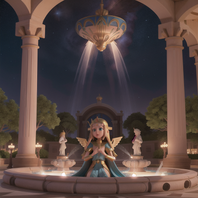 Image For Post Anime, princess, fountain, angel, pharaoh, space station, HD, 4K, AI Generated Art