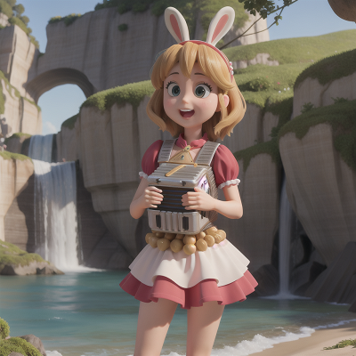 Image For Post Anime, accordion, beach, princess, rabbit, waterfall, HD, 4K, AI Generated Art