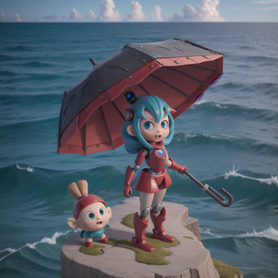 Image For Post Anime, robot, umbrella, ocean, space, troll, HD, 4K, AI Generated Art
