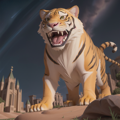 Image For Post Anime, stars, sandstorm, sabertooth tiger, hero, cathedral, HD, 4K, AI Generated Art