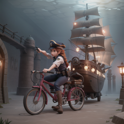 Image For Post Anime, police officer, bicycle, underwater city, pirate ship, hat, HD, 4K, AI Generated Art