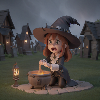 Image For Post Anime, witch's cauldron, anger, haunted graveyard, police officer, lamp, HD, 4K, AI Generated Art