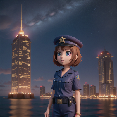 Image For Post Anime, island, police officer, stars, skyscraper, wind, HD, 4K, AI Generated Art