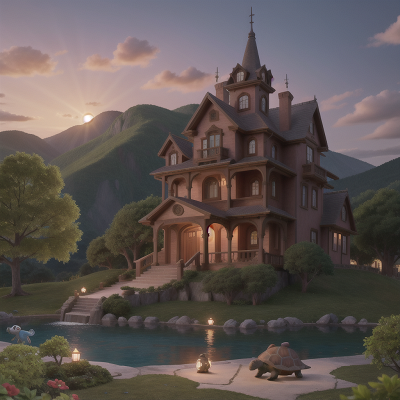 Image For Post Anime, haunted mansion, mountains, turtle, ocean, zookeeper, HD, 4K, AI Generated Art
