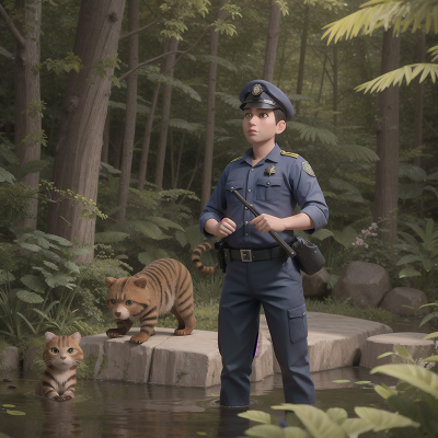 Image For Post Anime, police officer, swamp, cat, bear, circus, HD, 4K, AI Generated Art