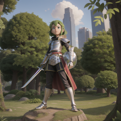 Image For Post Anime, sword, knight, forest, alien planet, skyscraper, HD, 4K, AI Generated Art