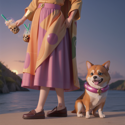 Image For Post Anime, sunrise, dog, queen, invisibility cloak, bubble tea, HD, 4K, AI Generated Art