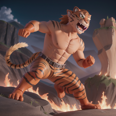 Image For Post Anime, hero, volcano, sabertooth tiger, drought, chimera, HD, 4K, AI Generated Art