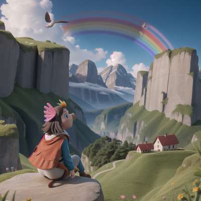 Image For Post Anime, mountains, scientist, rainbow, bird, fish, HD, 4K, AI Generated Art
