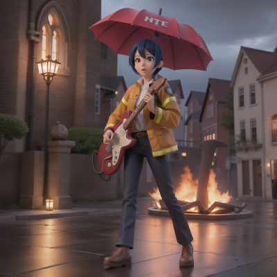Image For Post Anime, cathedral, umbrella, electric guitar, romance, firefighter, HD, 4K, AI Generated Art