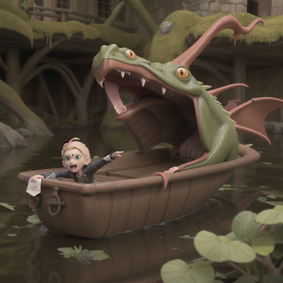 Image For Post Anime, swamp, vampire's coffin, bravery, boat, pterodactyl, HD, 4K, AI Generated Art