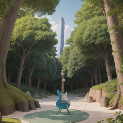 Image For Post Anime, enchanted forest, queen, electric guitar, skyscraper, beach, HD, 4K, AI Generated Art