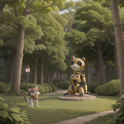 Image For Post Anime, romance, statue, robotic pet, city, forest, HD, 4K, AI Generated Art