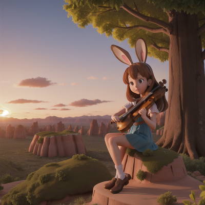 Image For Post Anime, rabbit, forest, desert, violin, sunrise, HD, 4K, AI Generated Art