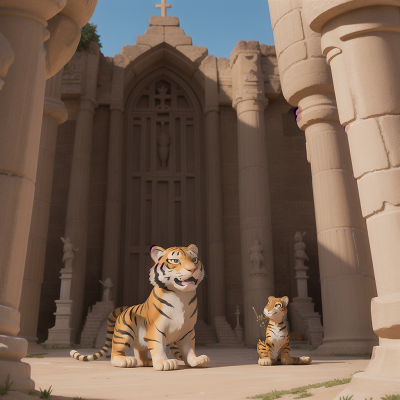 Image For Post Anime, archaeologist, trumpet, sabertooth tiger, cathedral, sphinx, HD, 4K, AI Generated Art