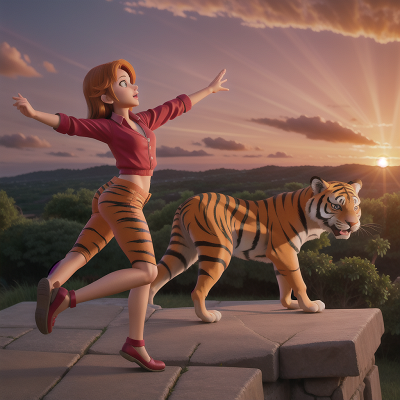 Image For Post Anime, romance, tiger, dancing, sunset, airplane, HD, 4K, AI Generated Art