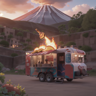 Image For Post Anime, taco truck, wormhole, sled, volcano, shield, HD, 4K, AI Generated Art