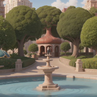 Image For Post Anime, park, fountain, holodeck, coffee shop, pizza, HD, 4K, AI Generated Art