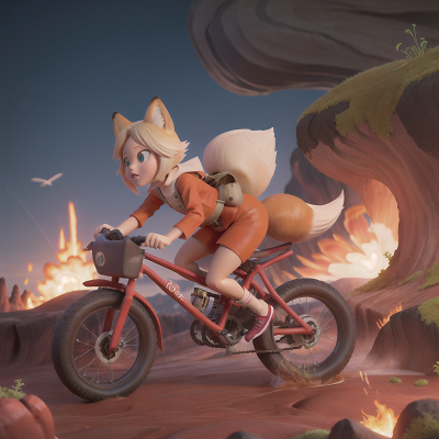 Image For Post Anime, drought, flying, bicycle, lava, fox, HD, 4K, AI Generated Art