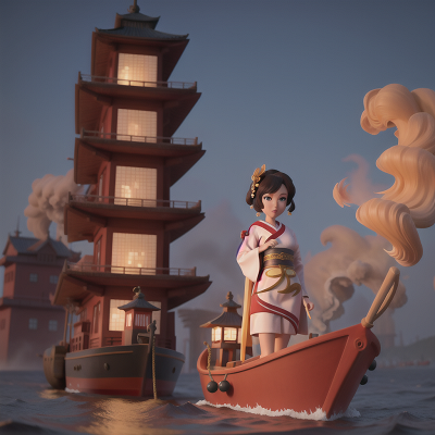 Image For Post Anime, boat, lamp, tower, sandstorm, geisha, HD, 4K, AI Generated Art