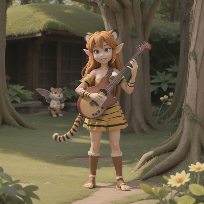 Image For Post Anime, tiger, fairy, harp, elf, troll, HD, 4K, AI Generated Art