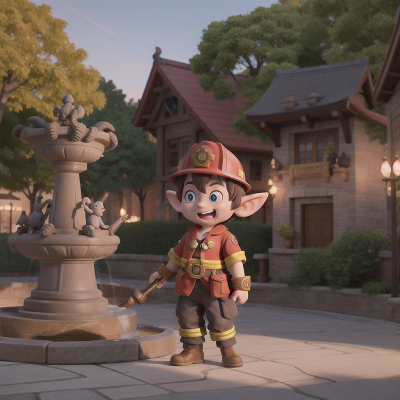 Image For Post Anime, cursed amulet, firefighter, museum, fountain, goblin, HD, 4K, AI Generated Art