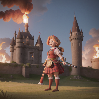 Image For Post Anime, queen, bagpipes, fire, medieval castle, hero, HD, 4K, AI Generated Art