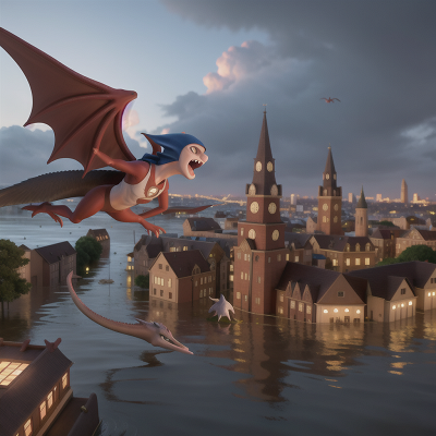 Image For Post Anime, city, flood, wizard's hat, pterodactyl, superhero, HD, 4K, AI Generated Art