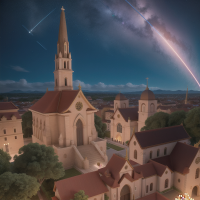 Image For Post Anime, cathedral, laughter, meteor shower, temple, magic wand, HD, 4K, AI Generated Art